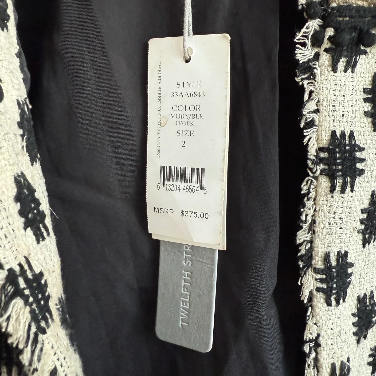 Twelfth Street by Cynthia Vincent Women's Ivory Black Boho Jacket sz 2 NWT‎ Tan - Image 5