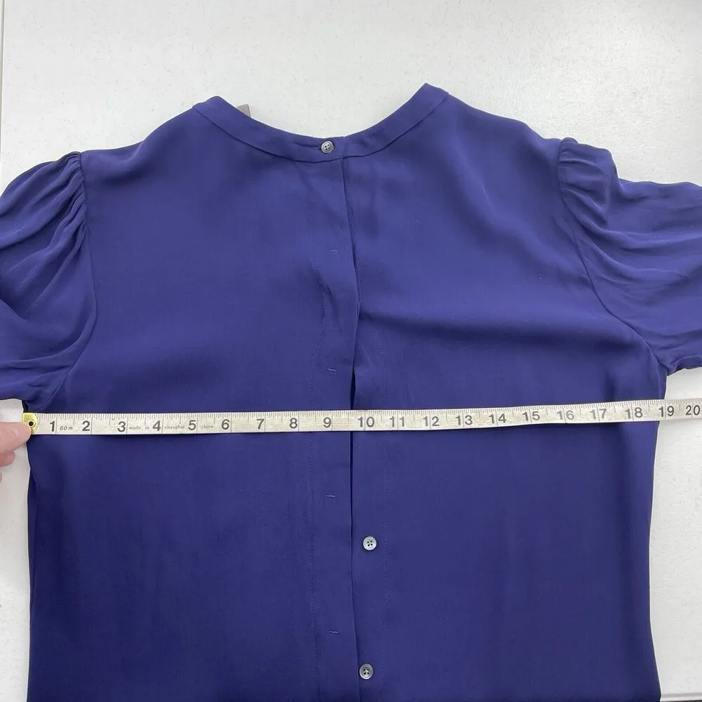 Halston Heritage Size 8 Blouse Silk Button Back Pleated Blue Long Sleeve Women's - Image 10