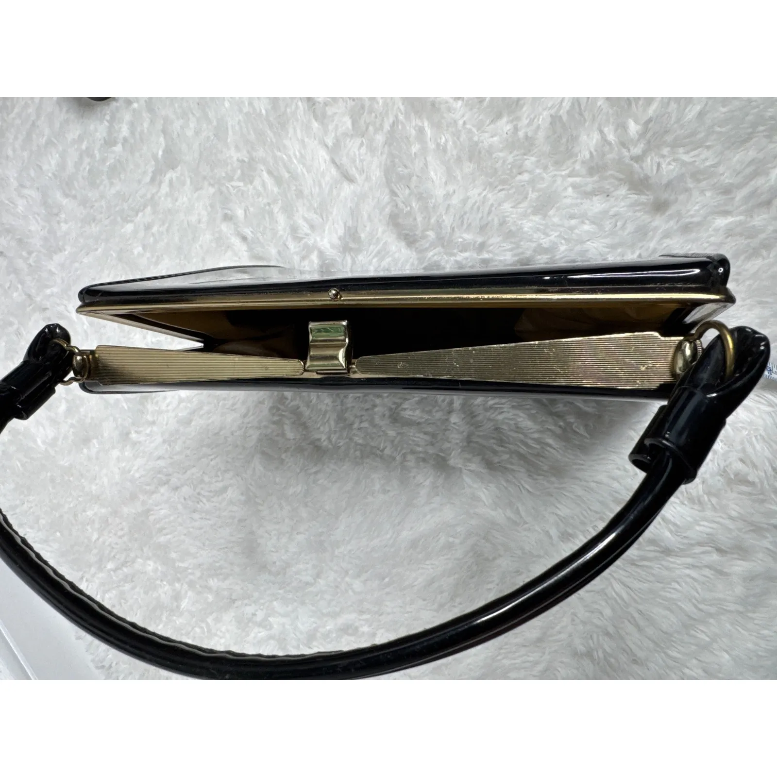 Vintage Aetna Black Patent Leather Box Purse 1960s Structured Frame Handbag - Image 6