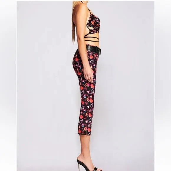 I Am Gia Size S Rylee Cropped Flare Pants Hearts Print Maximalist‎ Kawaii Rave - Image 5