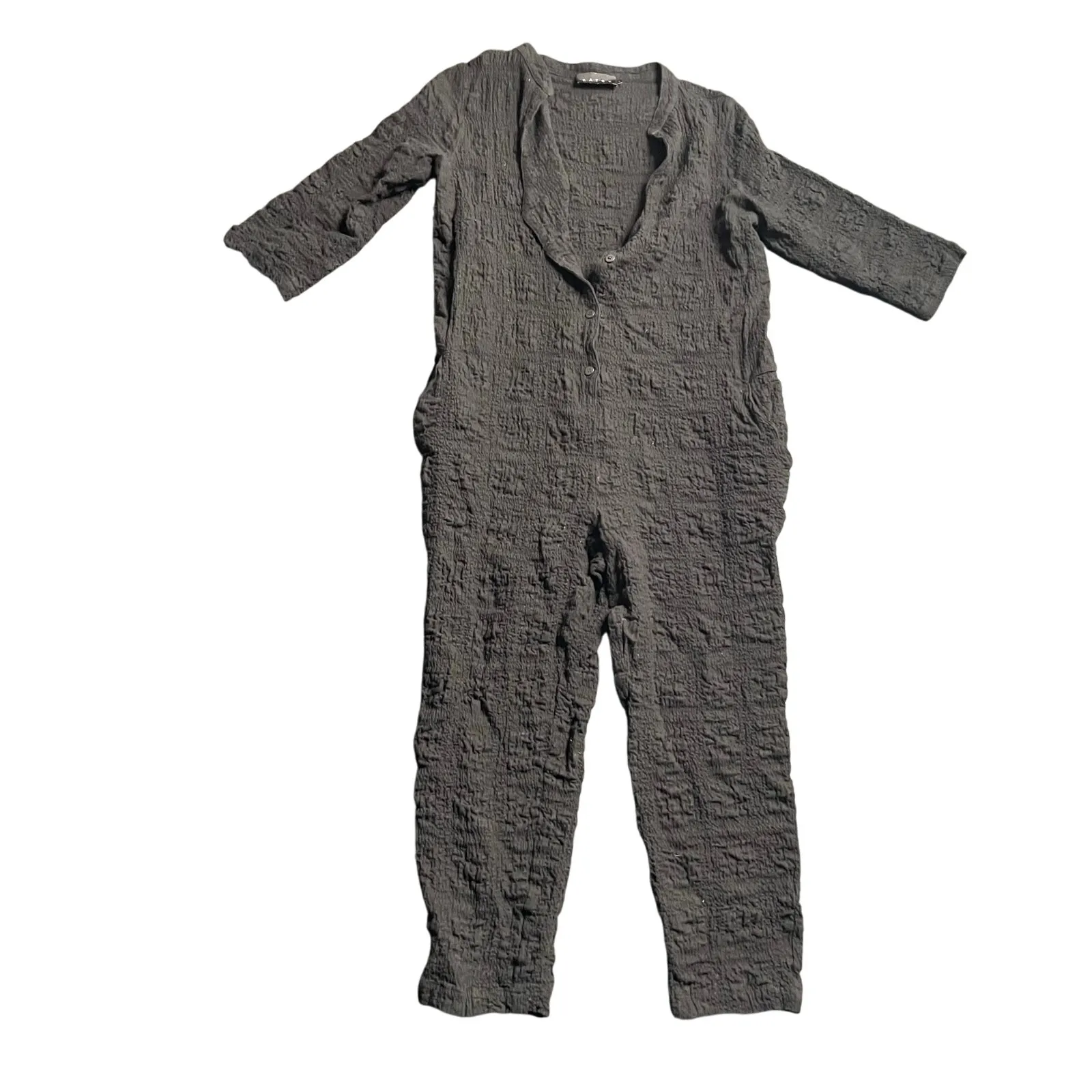 HATCH The Taylor Jumpsuit‎ Button Up Black Crepe 1/2 Sleeve Maternity 1 Small Size undefined - Image 3