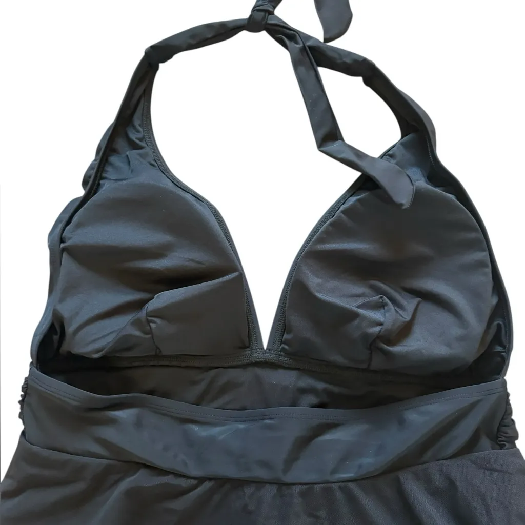 Cupshe Black One Piece Swimsuit Dress Halter Top Tummy Control Womens 1X NEW - Image 7