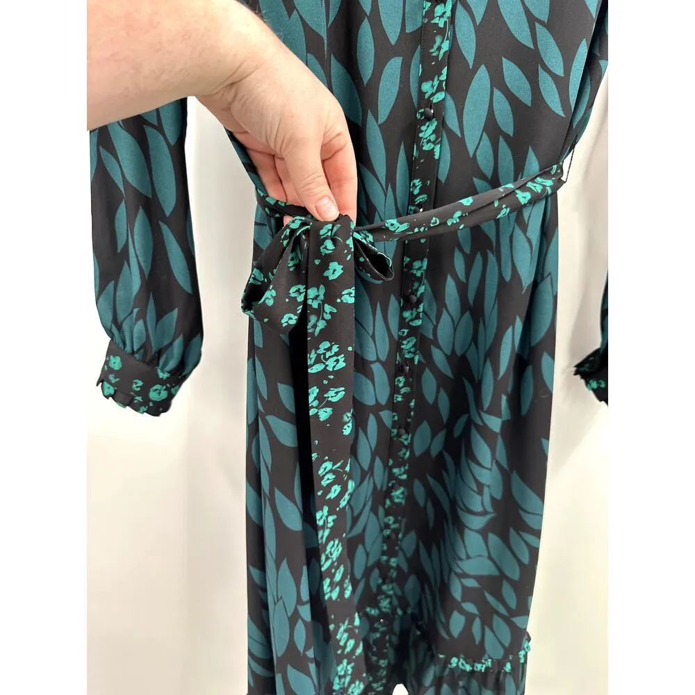 Cabi 4017 Autumn Dress Teal Leaves Print Green Black Maxi shirt size Medium - Image 5