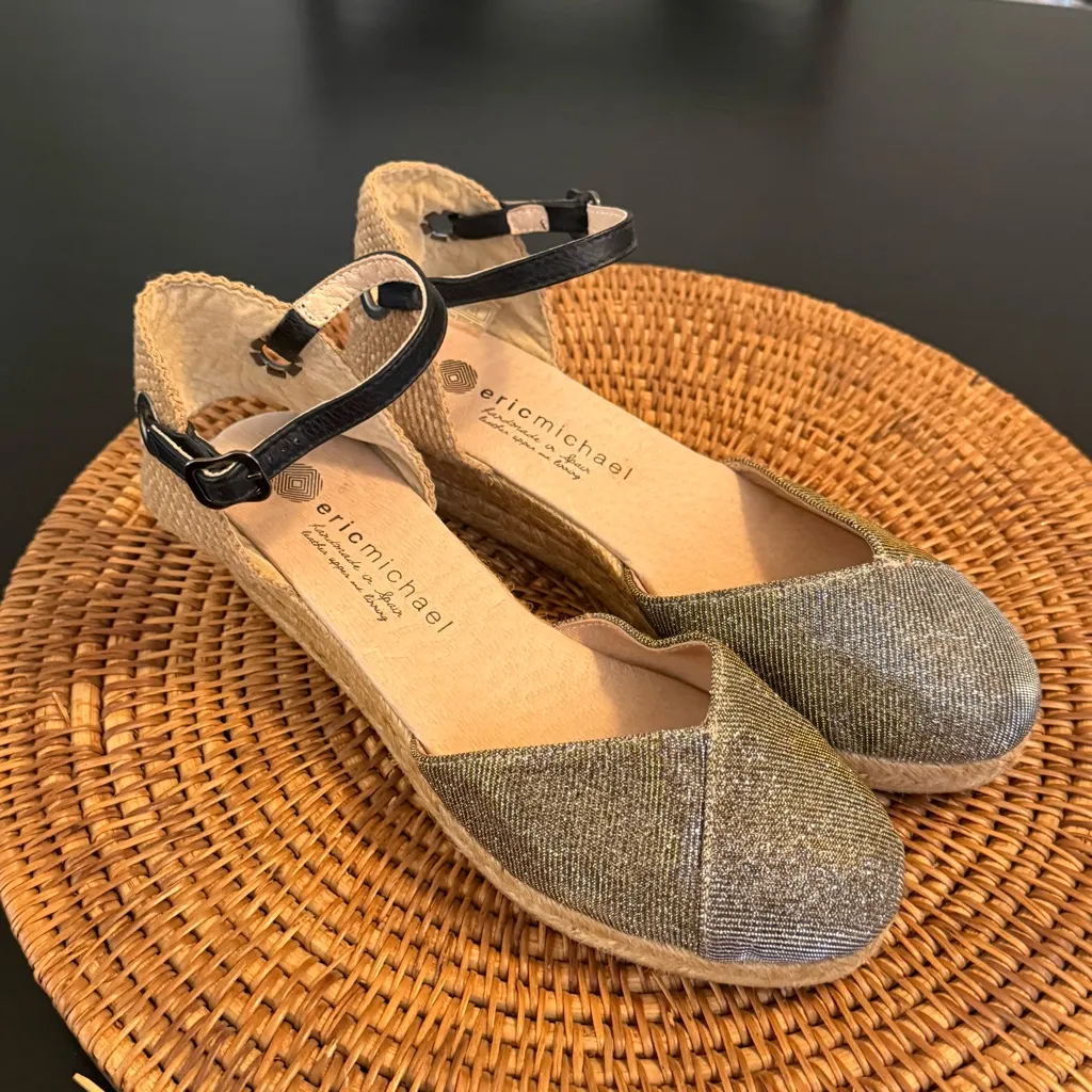 Eric Michael  cops Gold and Black Espadrilles sandals - Image 3