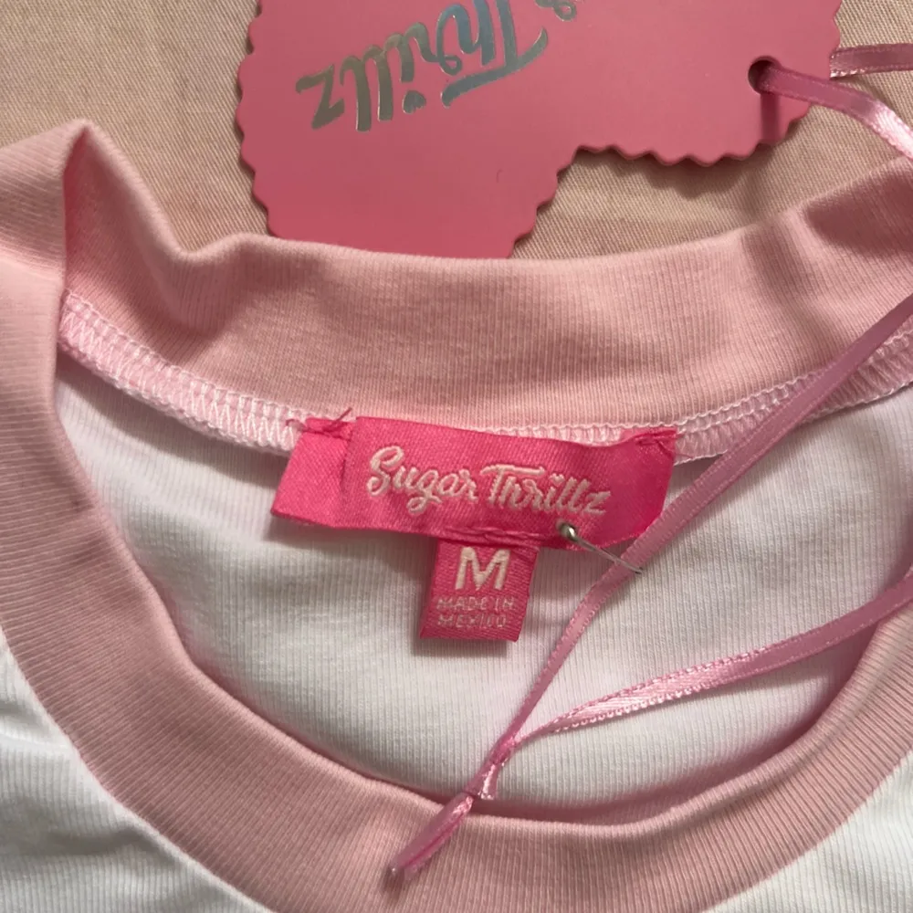 Sugar Thrillz Pink and White Pastel Teddy Bear Tee Size M - Image 2