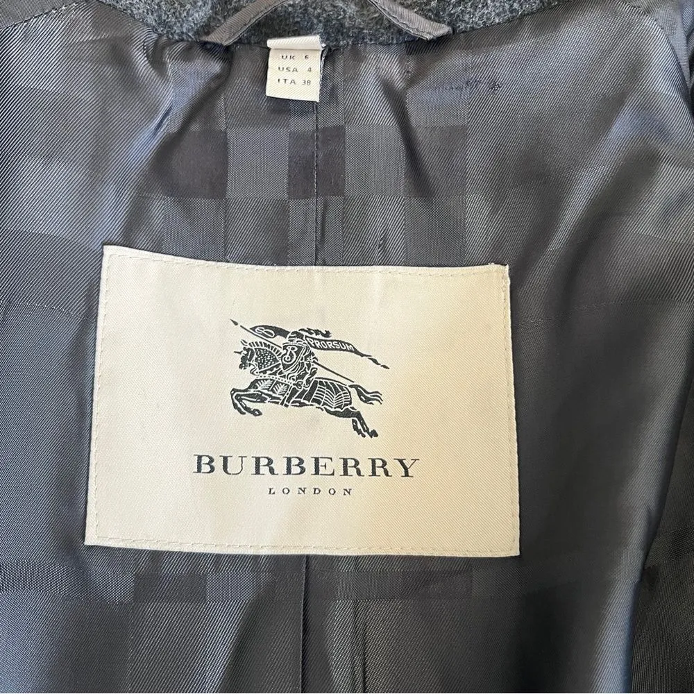 Burberry London Wool Cashmere Coat Gray Long Wrap Collar Back Belt UK 6 US 4 - Image 16