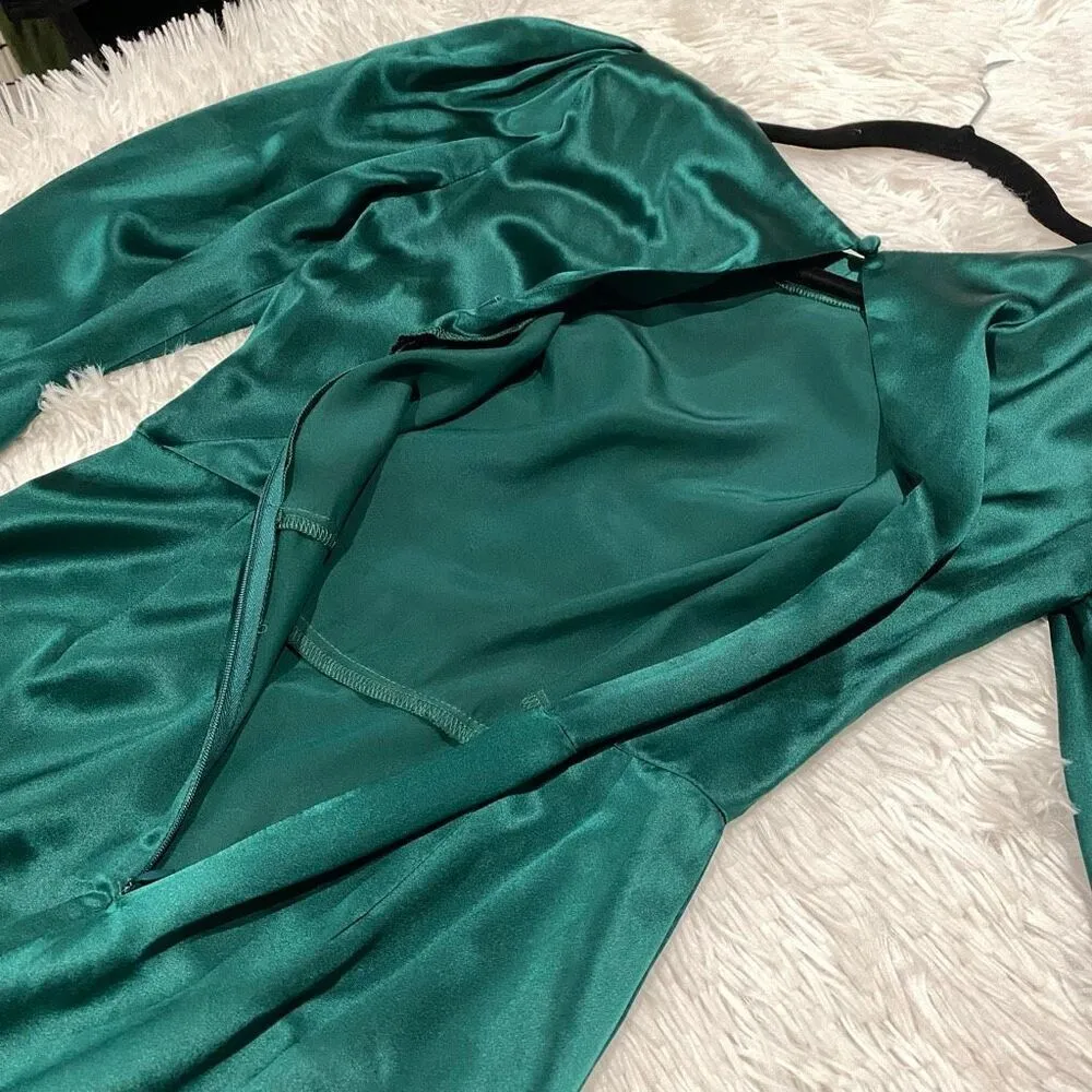 Reformation Cassis Silk Midi Dress in Emerald Green Size 2 - Image 8