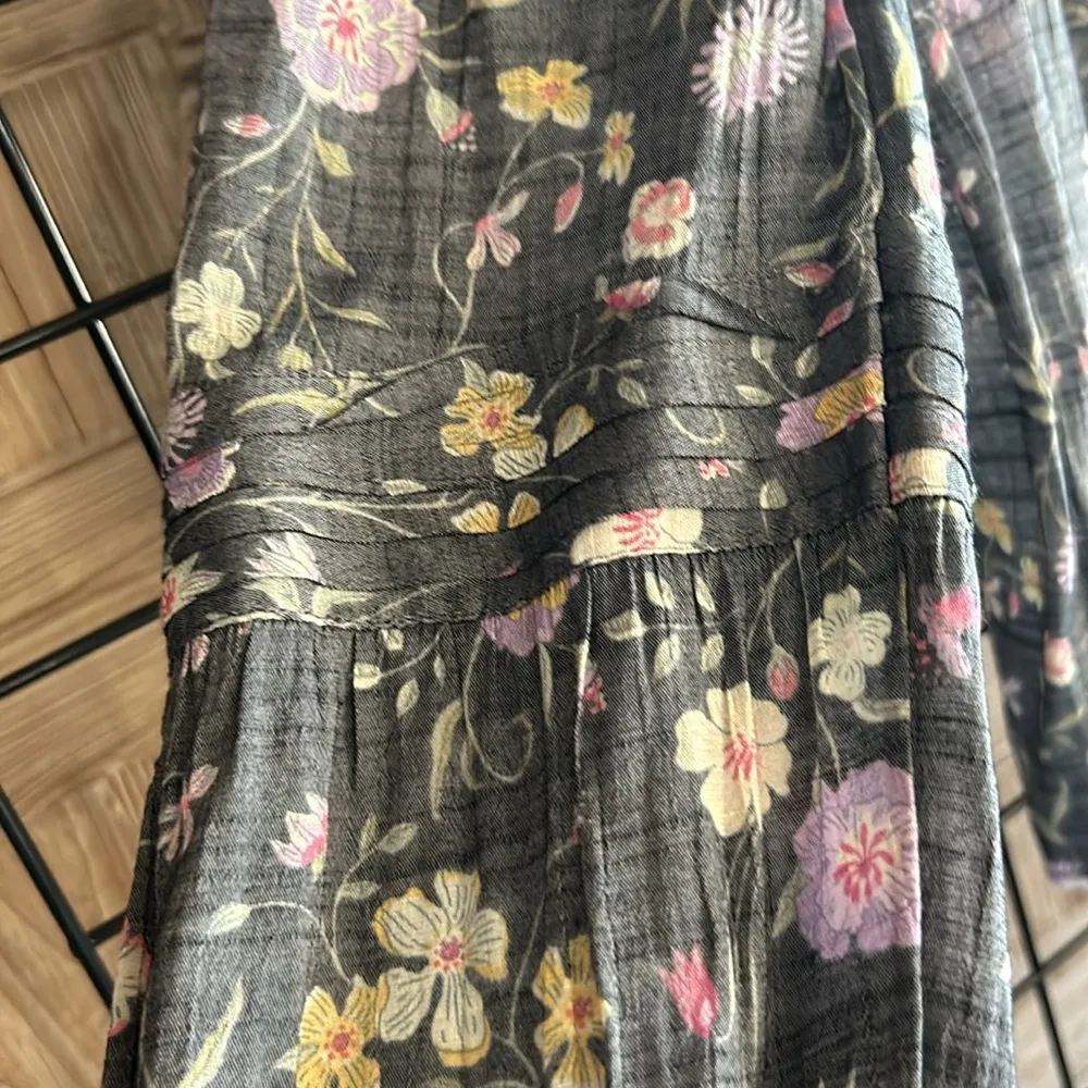 Lauren Conrad Womens Blouse Small Gray Floral Square Neck Peasant Long Sleeve - Image 4