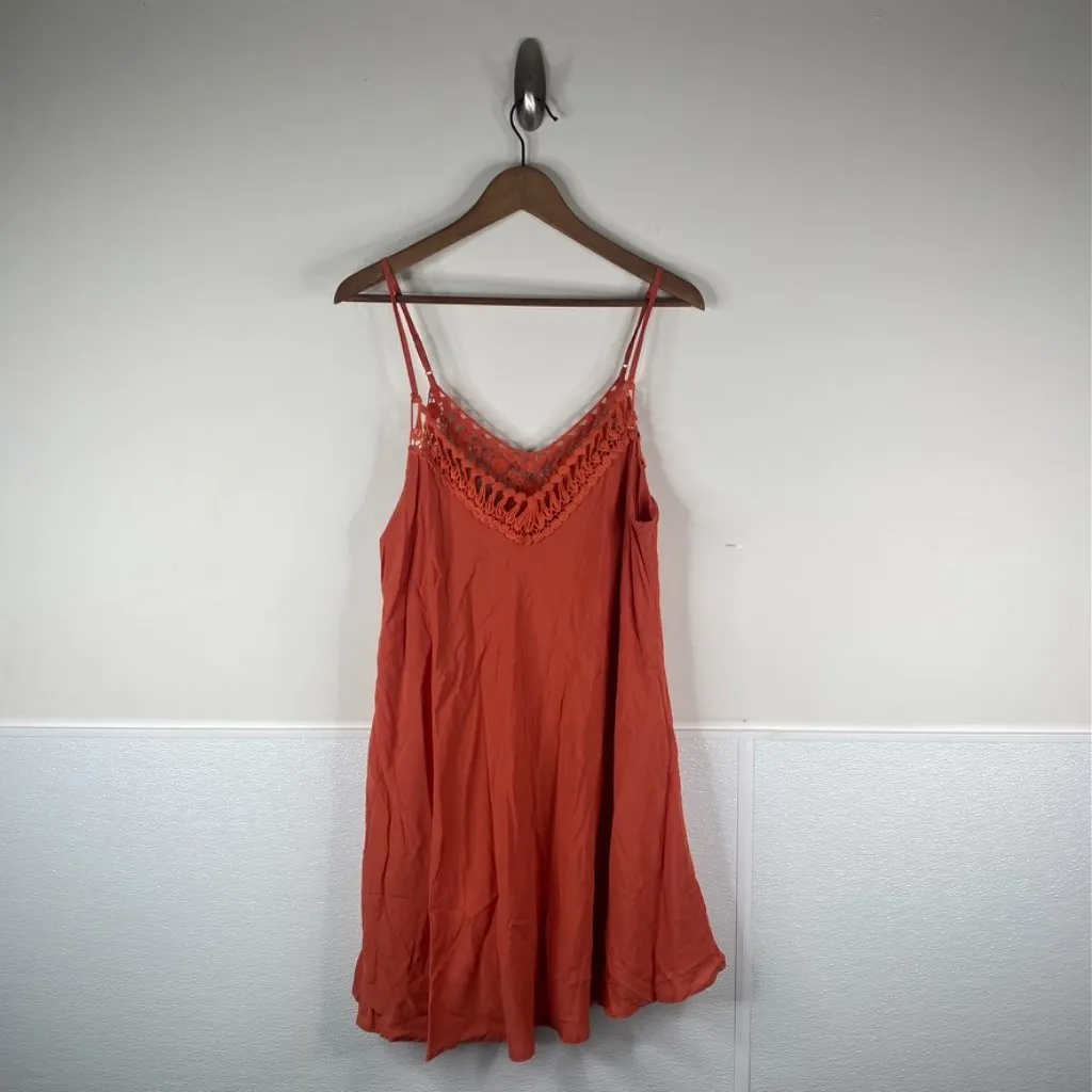 Lulus Orange Slip Dress Crochet Embroidered Neckline Size L - Image 3