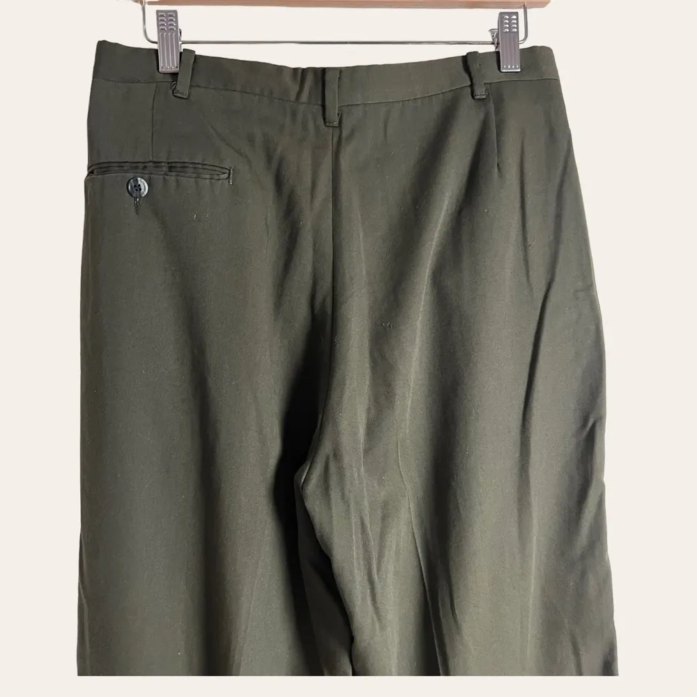 Vintage Aggio Solid Green Pleated High Waist Straight Leg Trouser Pants Size 10 - Image 7