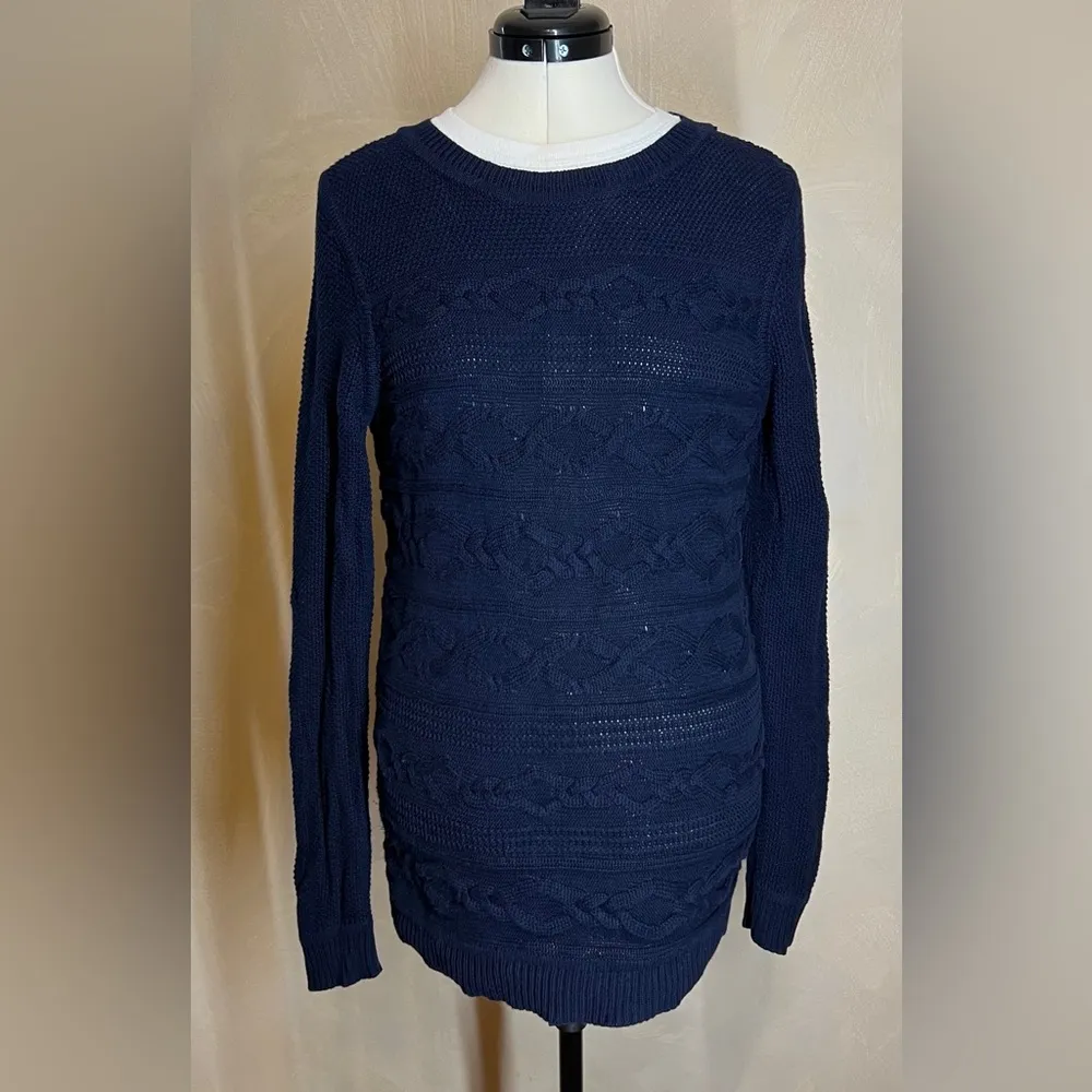 Talbots women’s Navy Pullover long sleeve Button Cuff Cable Knit Sweater|Size:MP - Image 16