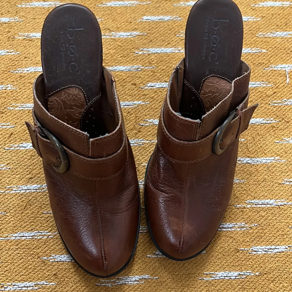 Born BOC Brown Leather clog mule heel Buckle slip on Size 8 - Image 2