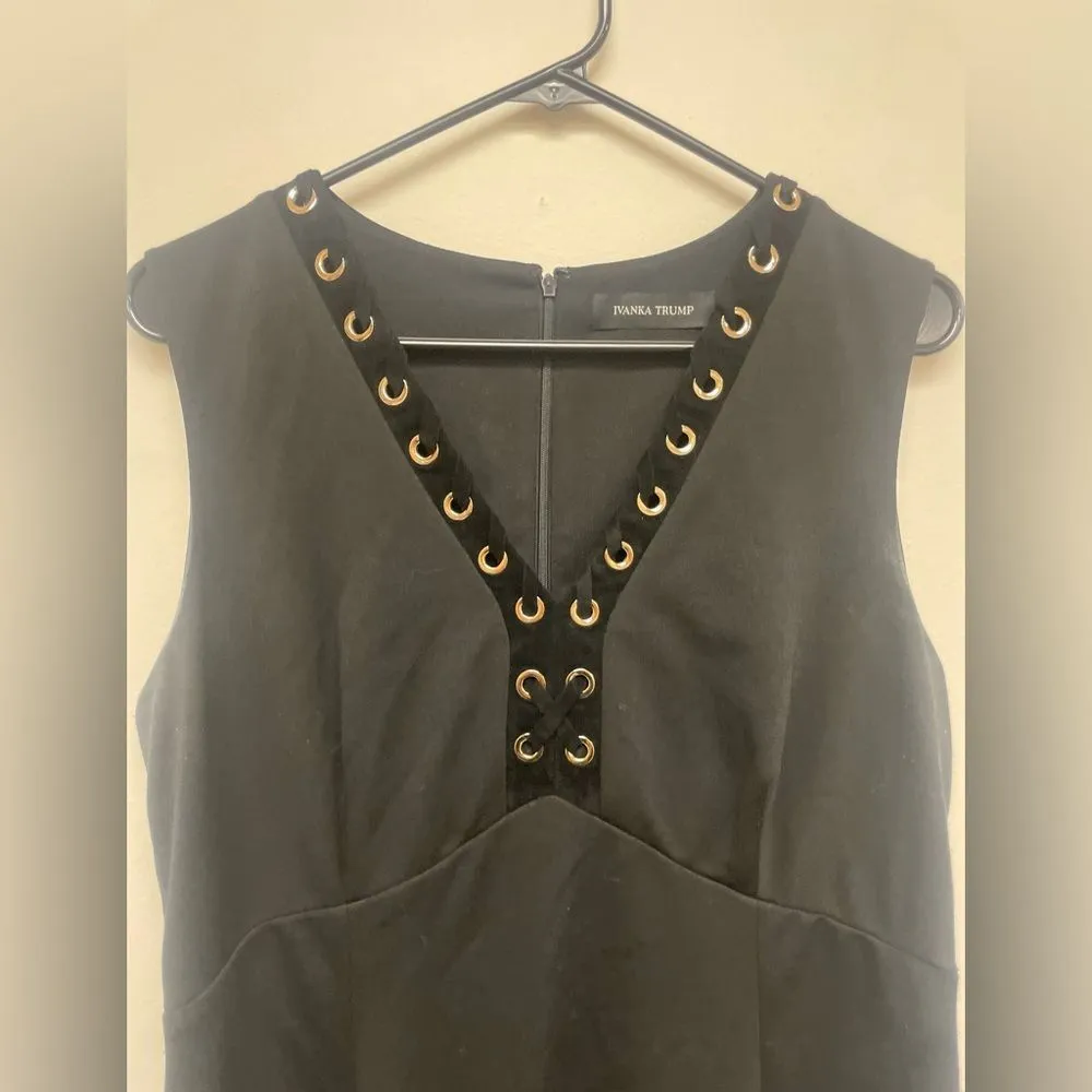 Ivanka Trump Black V Neck Dress with Gold Grommet Detailing SZ 12 - Image 3