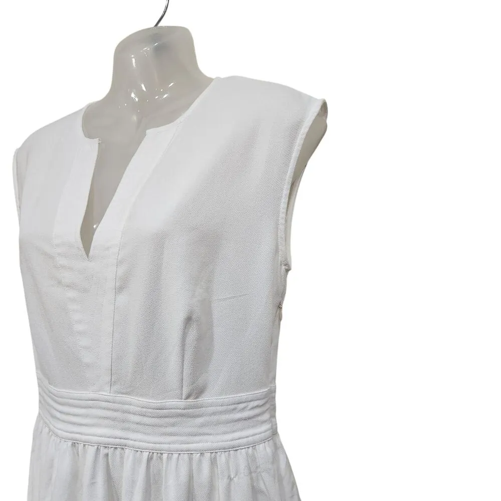 Maison Jules Sleeveless Split Neck Fit & Flare Dress Side Zip White Size Medium - Image 4