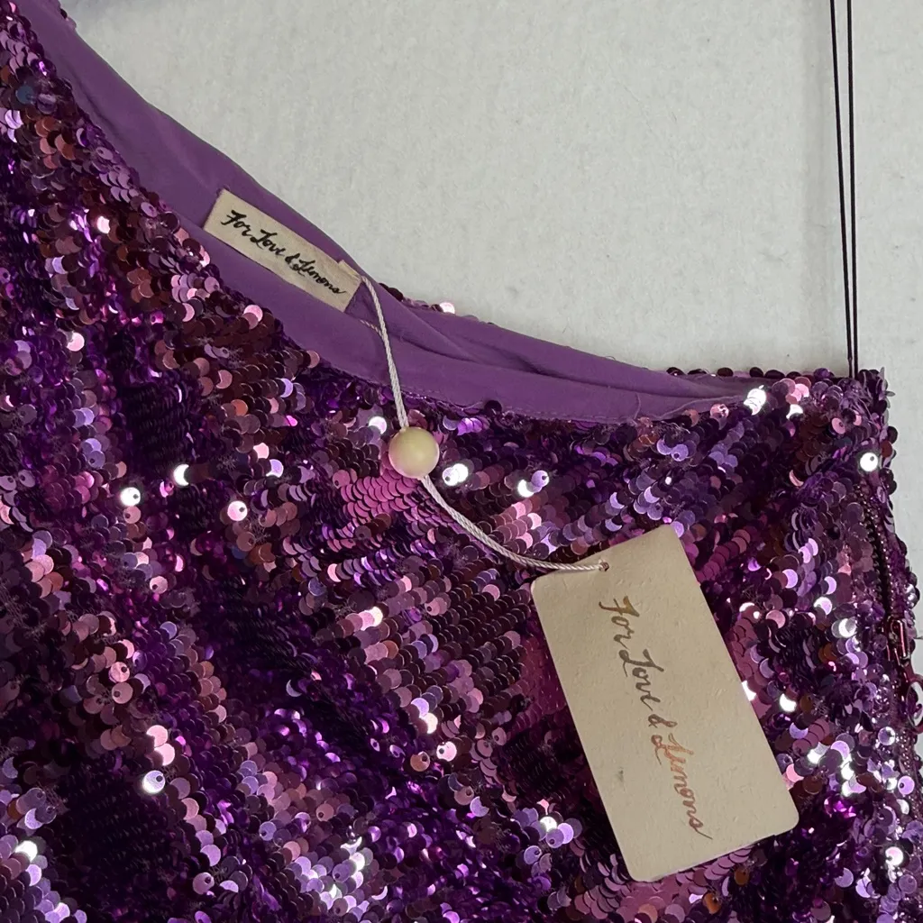 NWT For Love & Lemons Madeline Sequin Mini Dress in Purple - Image 4