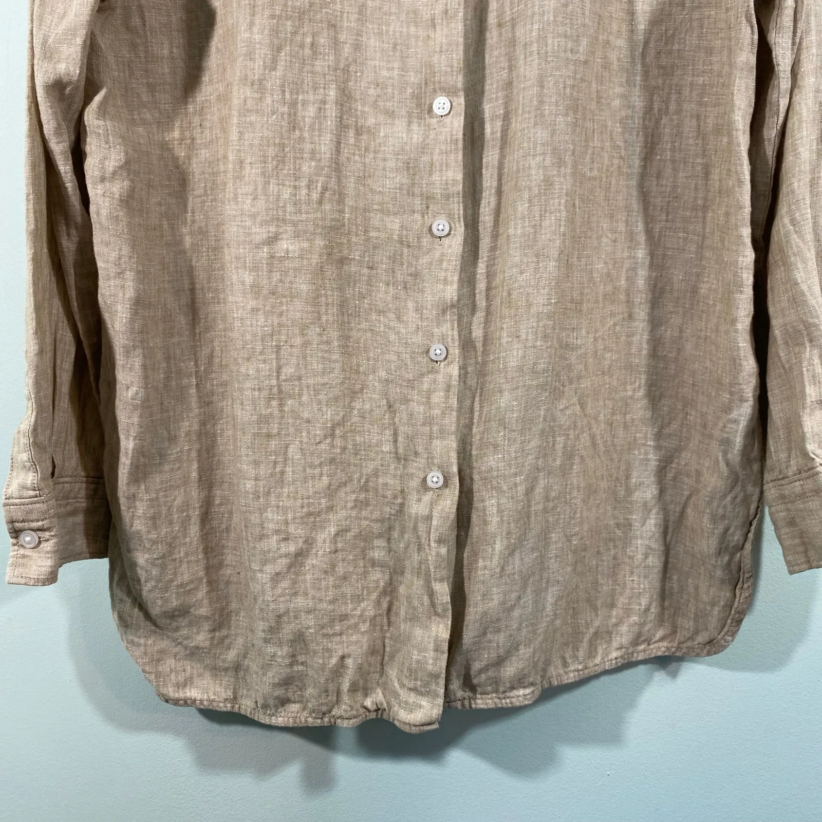 Everlane Women Tan 100% European Flax Linen Boyfriend Button Up Shirt Size M - Image 3