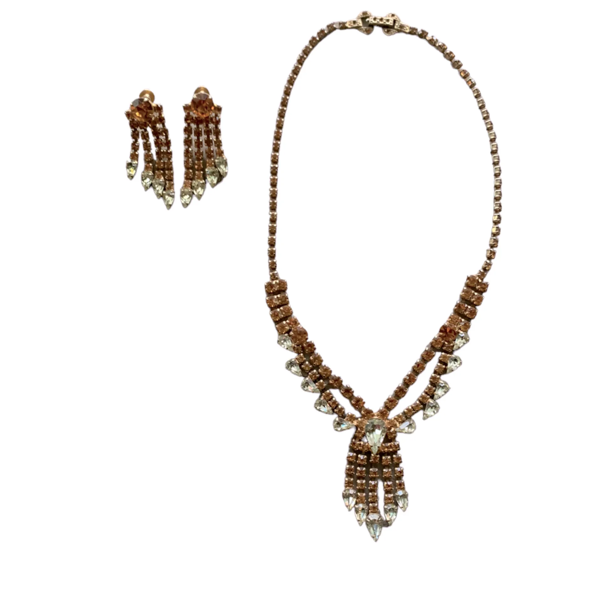 Vintage Rhinestone Necklace & Earrings Set Amber Turquoise stone multicolor - Image 7