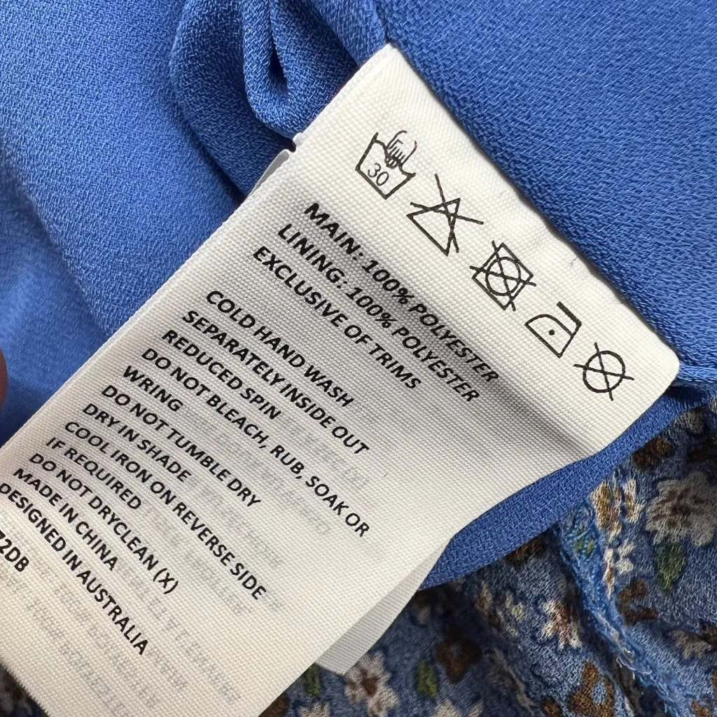 Bardot Floral V-Neck Long-Sleeve Mini Dress Ruffled Ruched Blue Size XL - Image 12