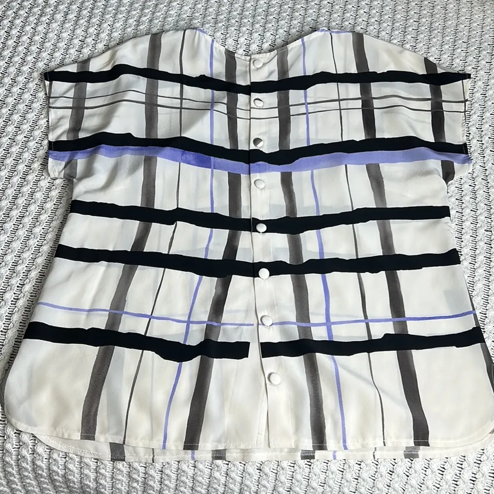 Carlisle • 100% silk plaid windowpane button back blouse - Image 99