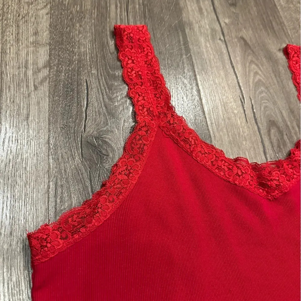 JMS Bella Swan Womens Plus Sz 3X Red Ribbed Layering Lace Tank Top Stretch Y2K - Image 2