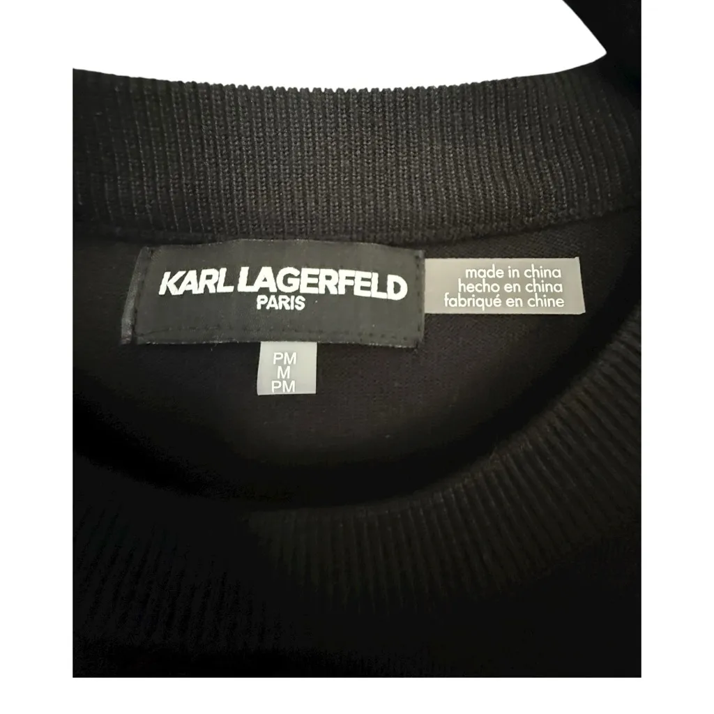 Karl Lagerfeld Paris Petite Medium Beaded Heart Logo Sweater Top Black PM - Image 10
