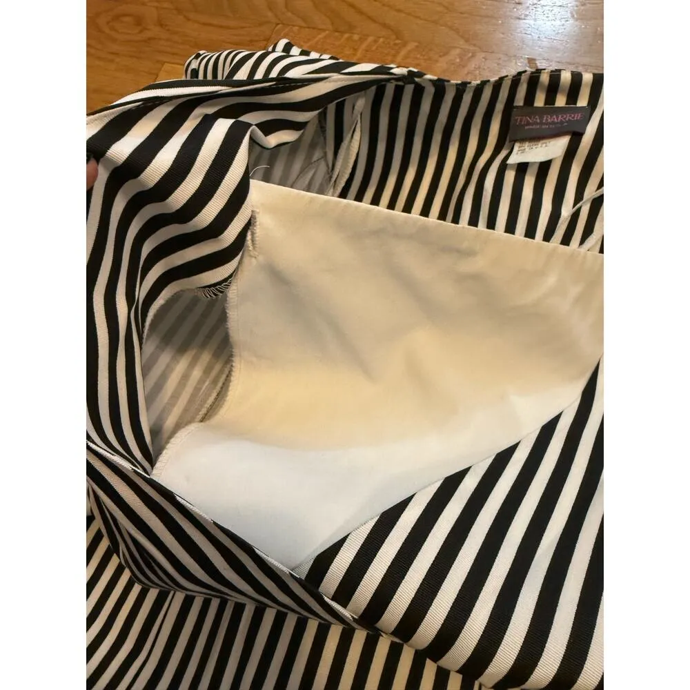 Tina Barrie Vintage Women Black White Striped Short Sleeve Button Blazer Shirt Size L - Image 11