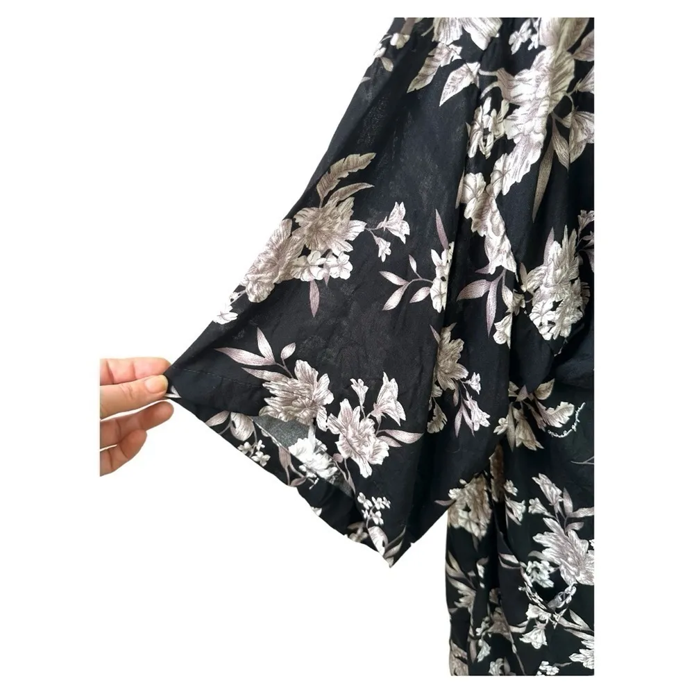 Spiritual Gangster Robe Womens L Kimono Black Floral Tie Front Lightweight Rayon - Image 4