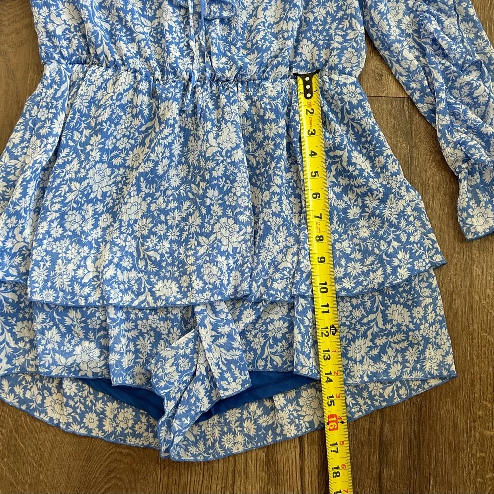 Zara Blue White Floral Ruffle Long Sleeve Short Romper NWT L - Image 11
