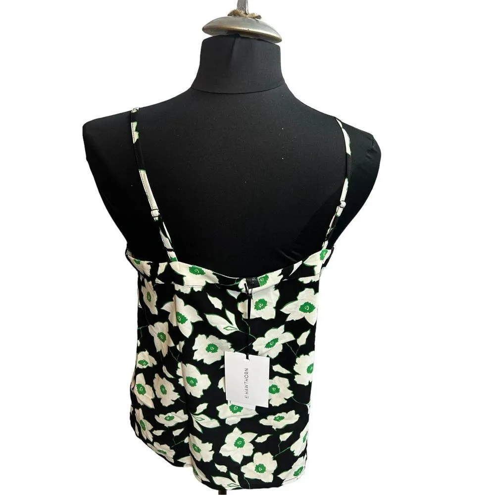 41 Hawthorn Women V Neck Sleeveless Floral Print Cami Top, Black/grn size m NWT Green Size M - Image 3