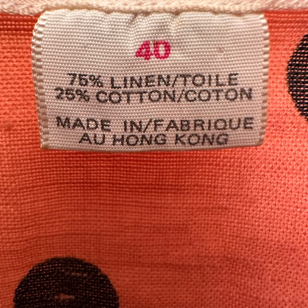 Vintage Lillie Rubin Orange and Black Polka Dot Linen Shirt Size M - Image 6