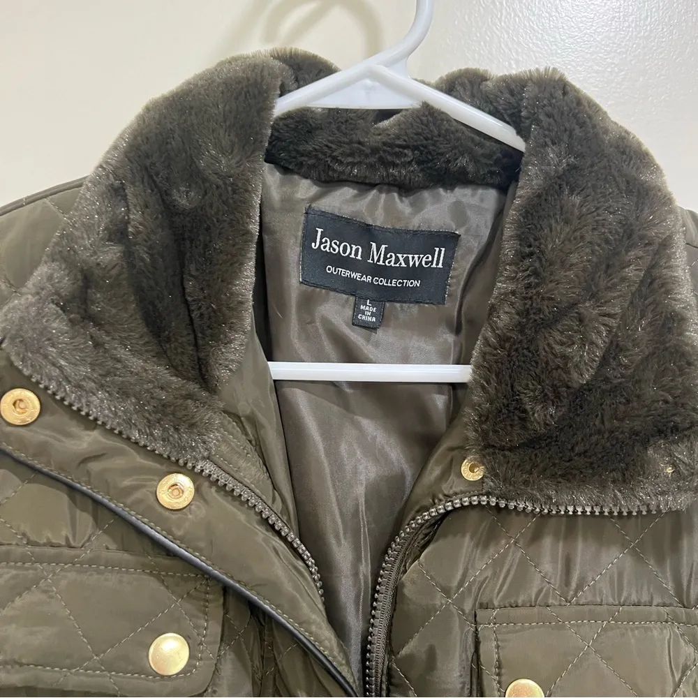 Jason Maxwell Green Quilted Down Jacket - Image 4