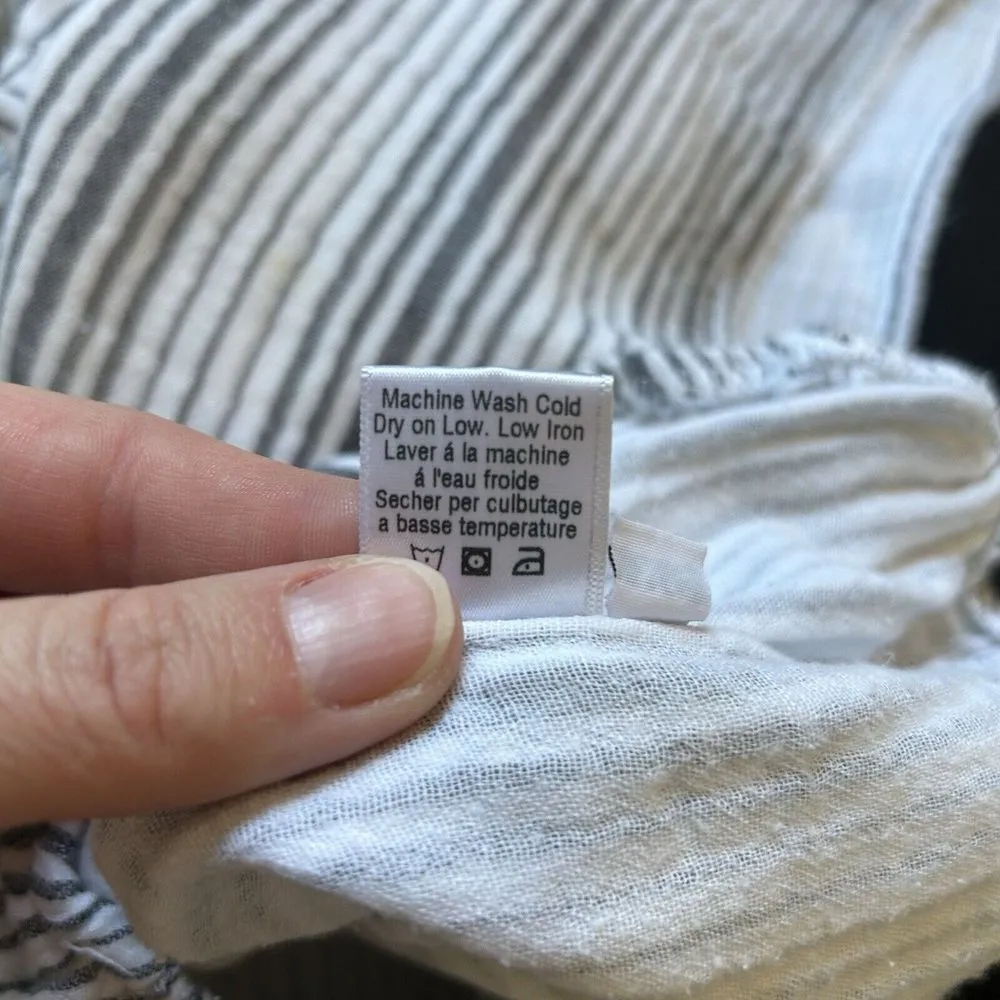 Stark X‎ Wide Legged Side Slit White & Blue Striped Pants Women's XS USA Cotton - Image 6