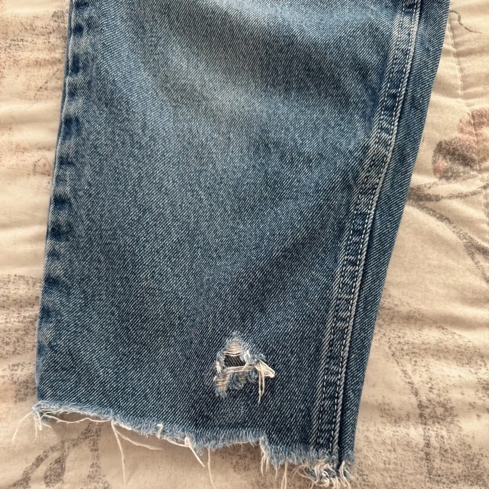 Born Again Bluez blue distressed high waisted jeans, size S patched ankle boho - Image 12