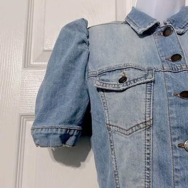 Retrofete Tori Belted Denim Jumpsuit Light Denim Puff Sleeve Size XS Blue - Image 7