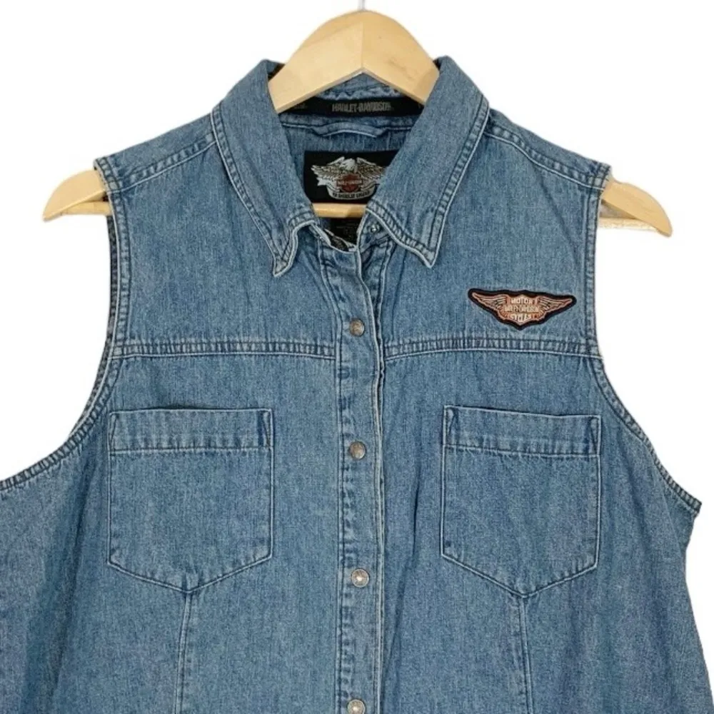 Vintage Harley Davidson Sleeveless Denim Shirt Size XL - Image 3