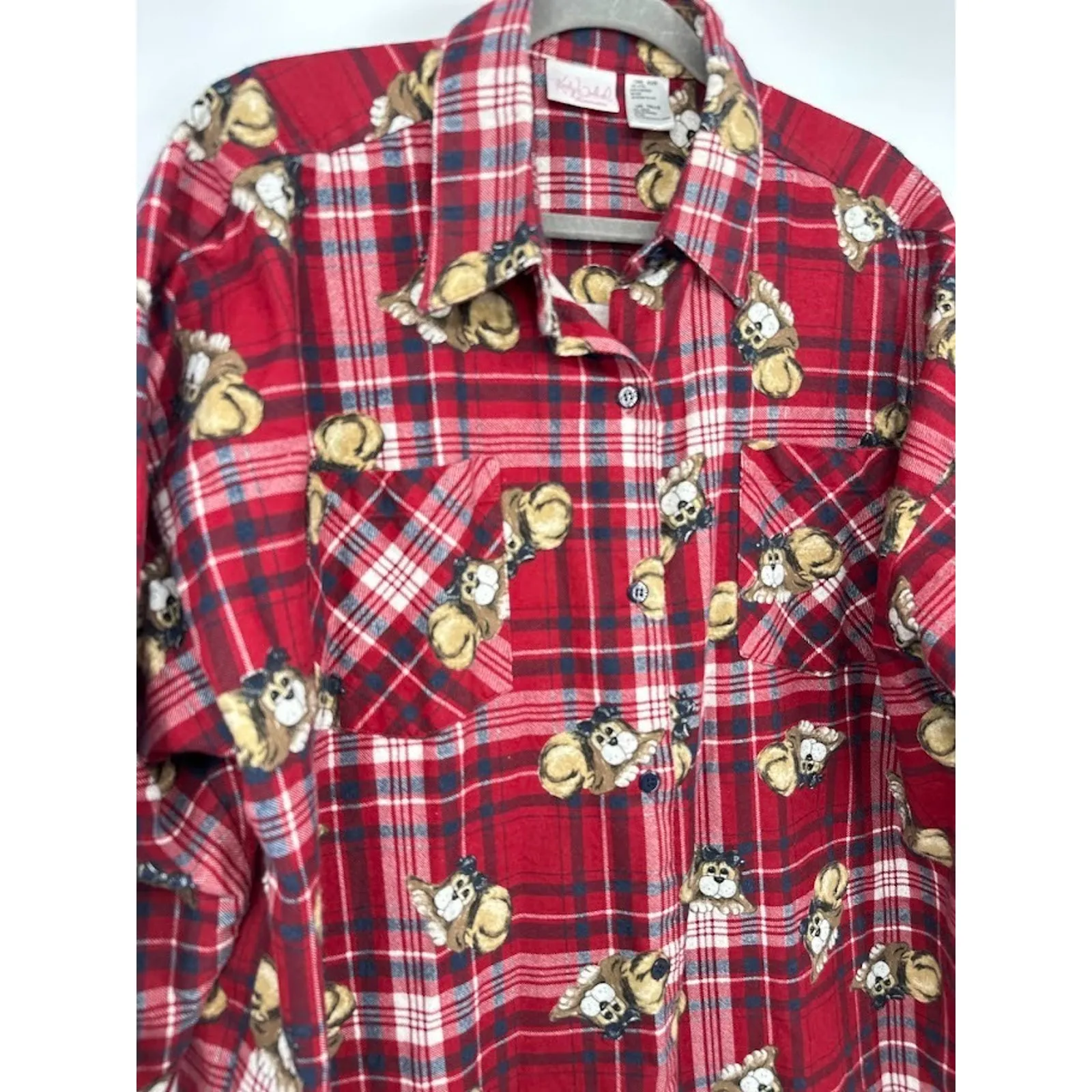 Kathy Ireland Intimates Red Plaid Dog Print Nightgown Sleep Shirt Flannel OS - Image 2