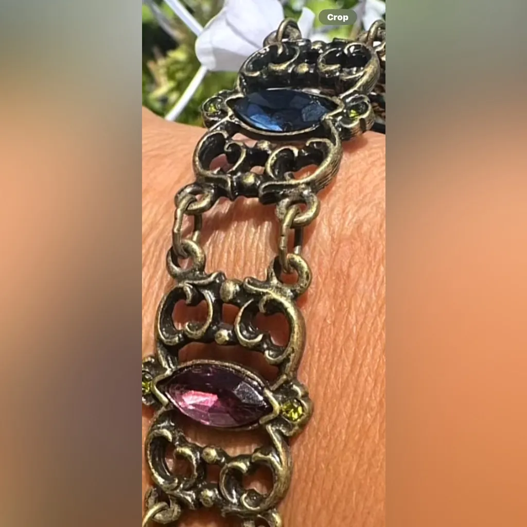 Antique Victorian–Edwardian Filigree Bracelet Bohemian Glass. - Image 2