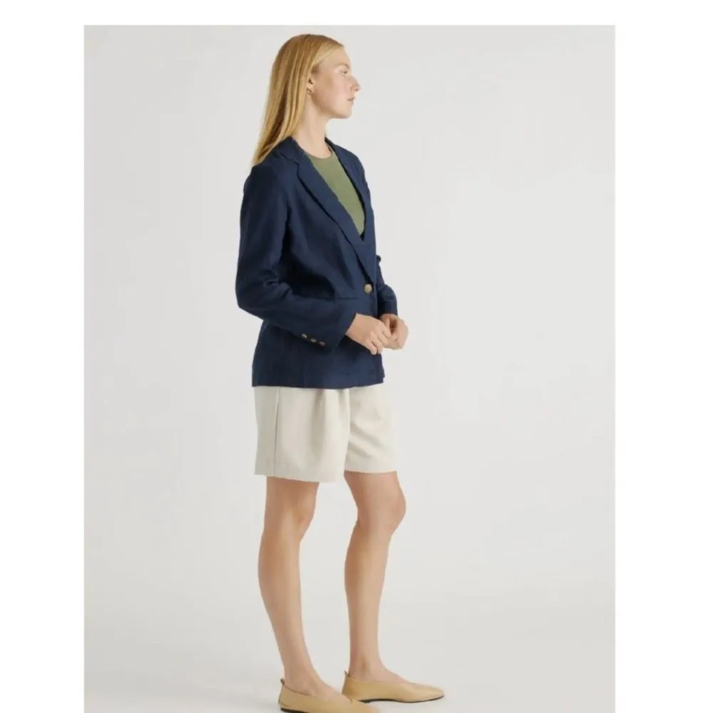 Quince Linen Blazer in Navy Blue 100% Flax Linen Weave sz XL Women's NWT Pockets - Image 5