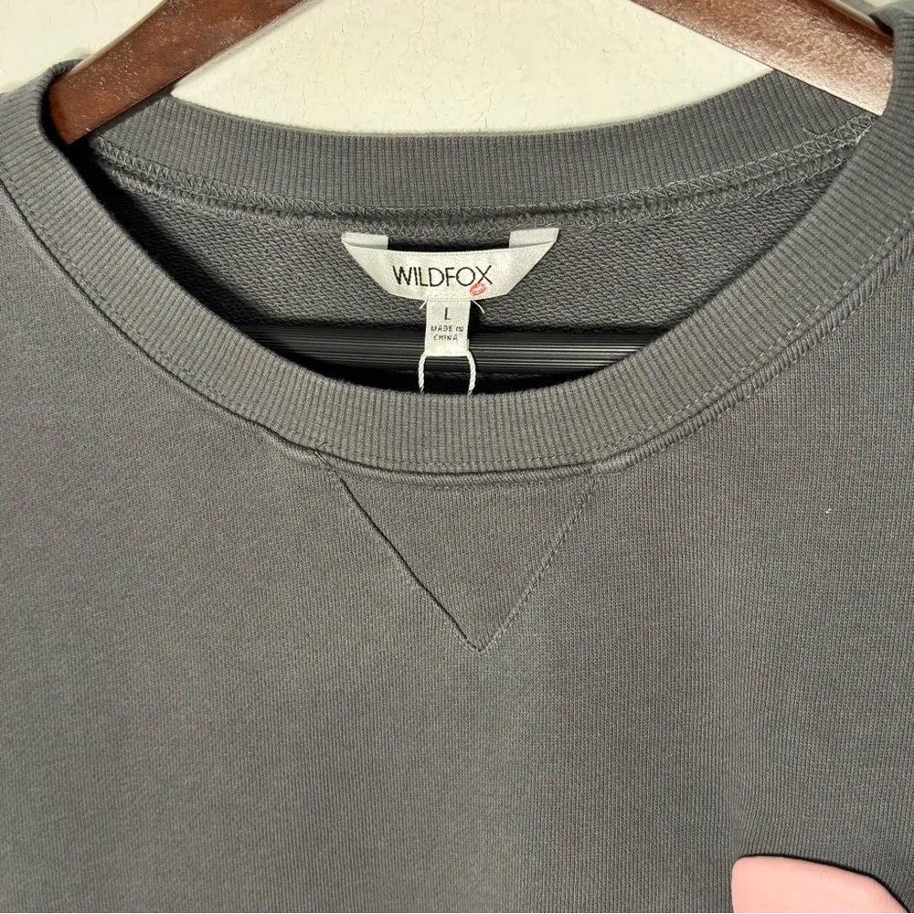 Wildfox I Wish It Was Saturday Grey pinstripe sweatshirt size L NWT $108 - Image 6