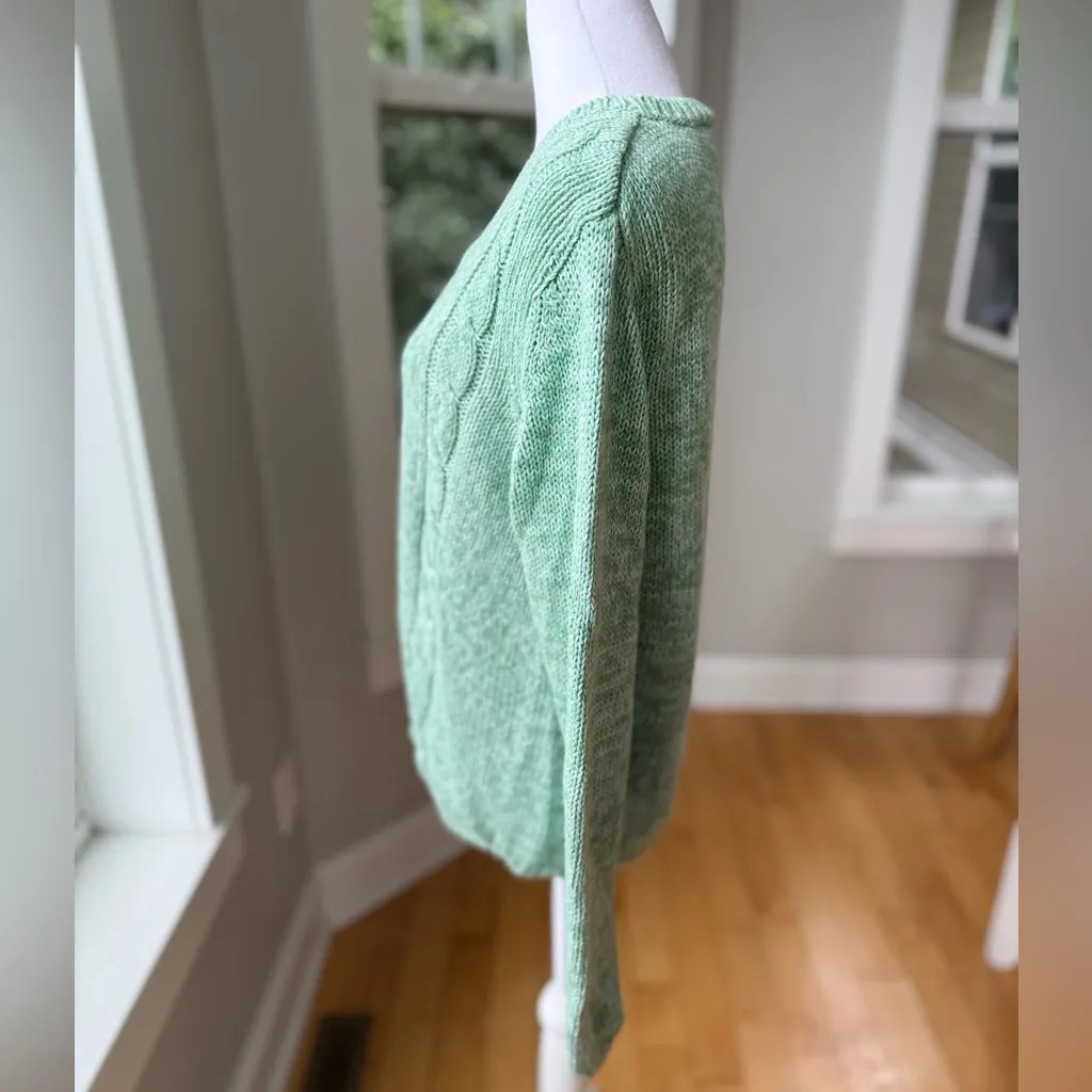 Vintage 90s Northcrest Mint Green Cableknit Ramie Cotton Sweater Size Small - Image 3