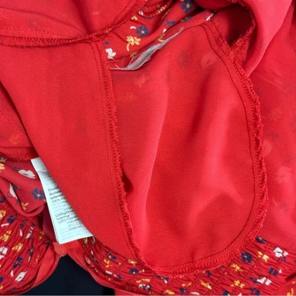 Madewell Red Prairie Poses‎ Ruched Wide Leg Spaghetti Strap Jumpsuit Size 2 - Image 10