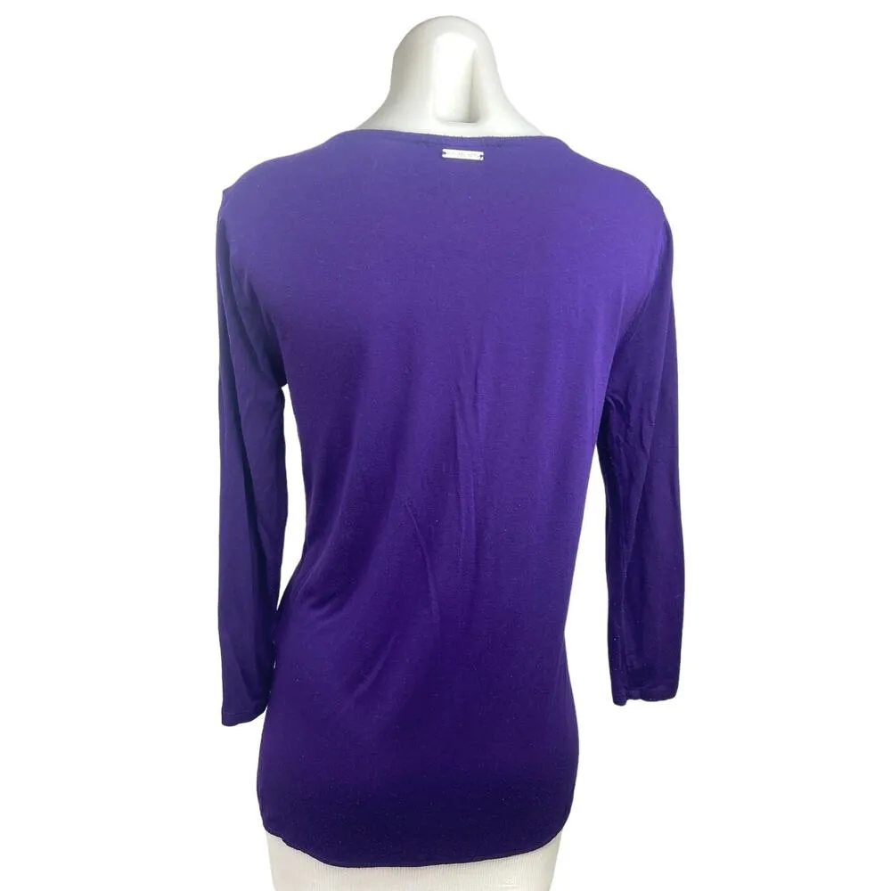 Michael Kors Purple V Neck Layered Pullover Casual Long Sleeve Top Size S - Image 2