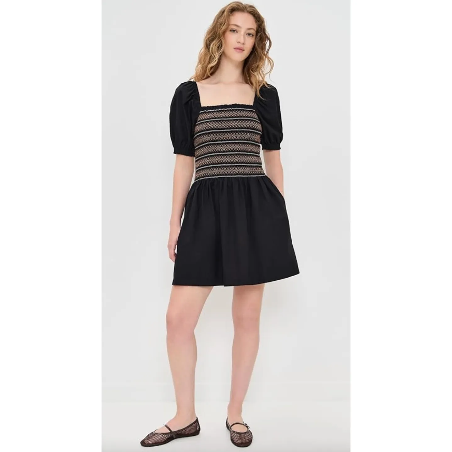 Madewell Poplin Puff Sleeve Mini Dress Jet Black Cotton Smocked Small NWT - Image 7