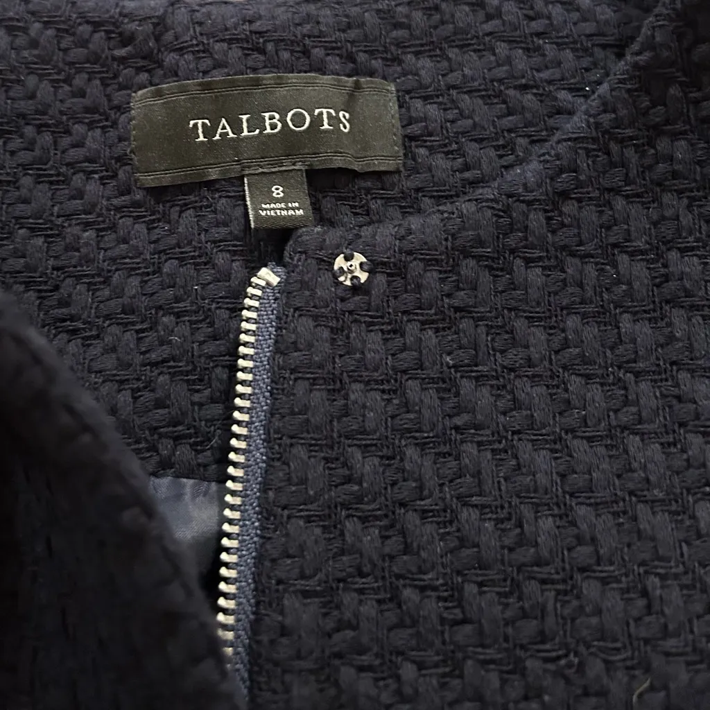 Talbots Navy Blue Cotton Woven Textured Zip Front Blazer Size 8 - Image 12