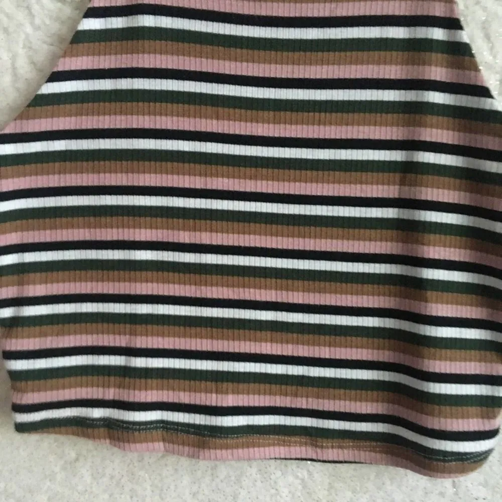 Peach Love California Striped Crop Tank Top Small Sleeveless Brown Pink Summer - Image 3