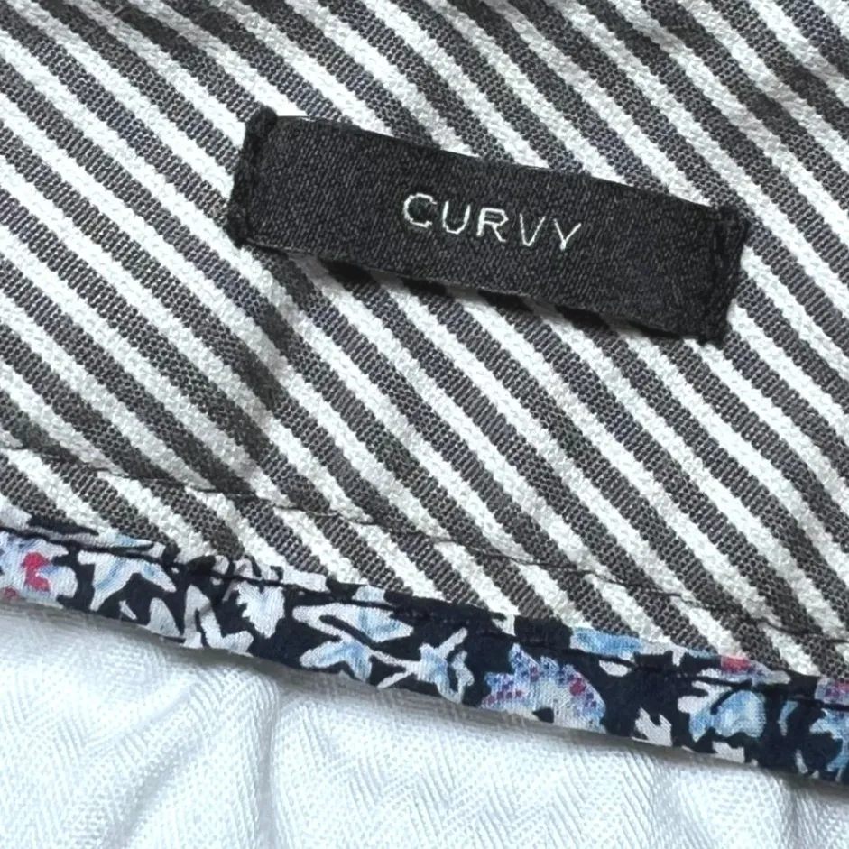 Talbots Curvy Fit Cropped Pants Women 12 Grey White Striped Casual Office Work - Image 5