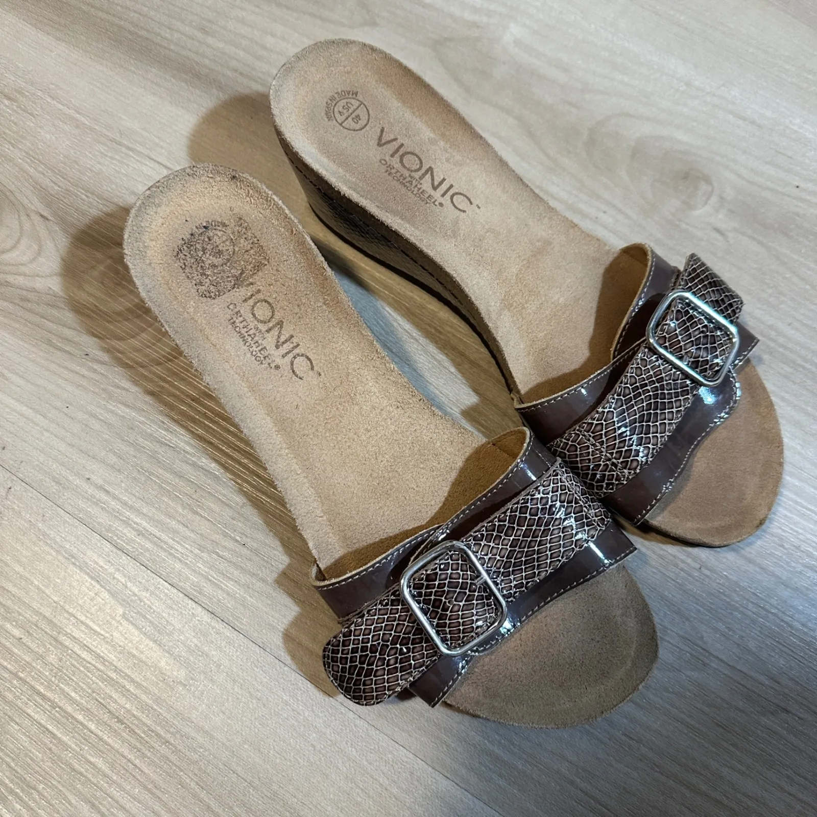 Vionic Orthaheel Technology Brown Snake Print‎ Buckle Slide Sandals US 9 EU 40 - Image 6
