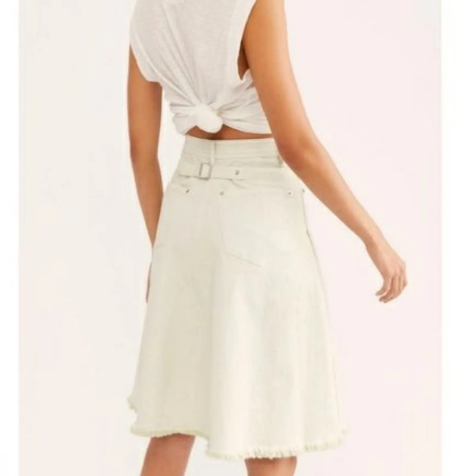 Free People Mint Green Peyton Distressed Denim Skirt - Image 9