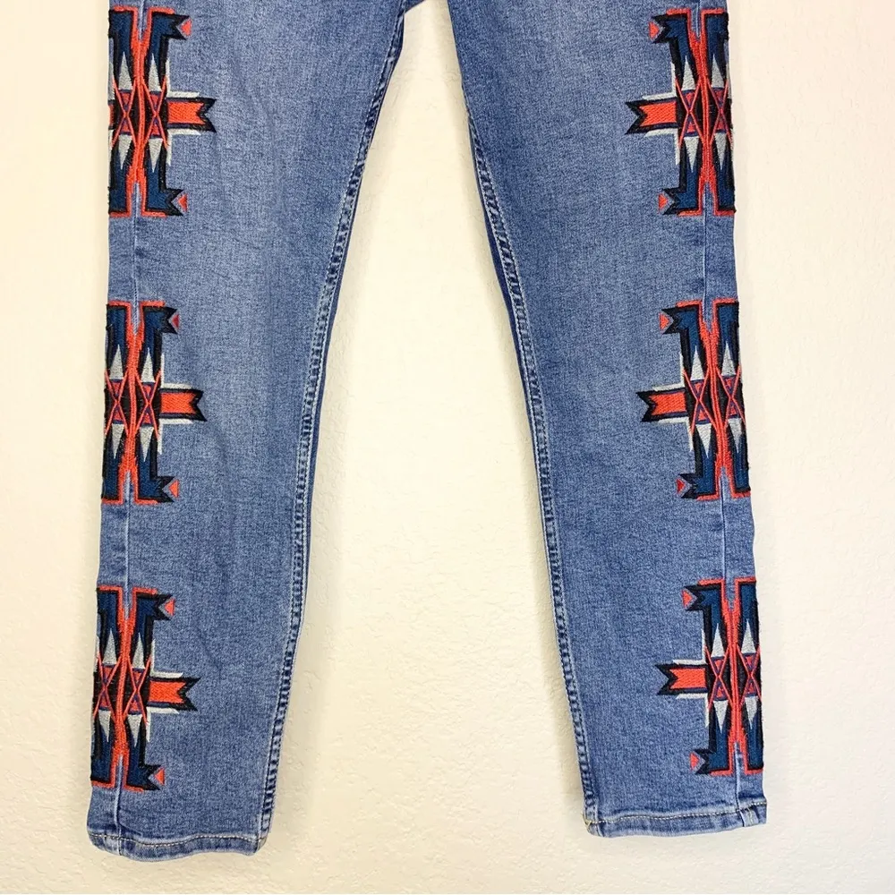 TopShop Moto Jamie Embroidered Southwestern Skinny Jeans Size 28 - Image 9