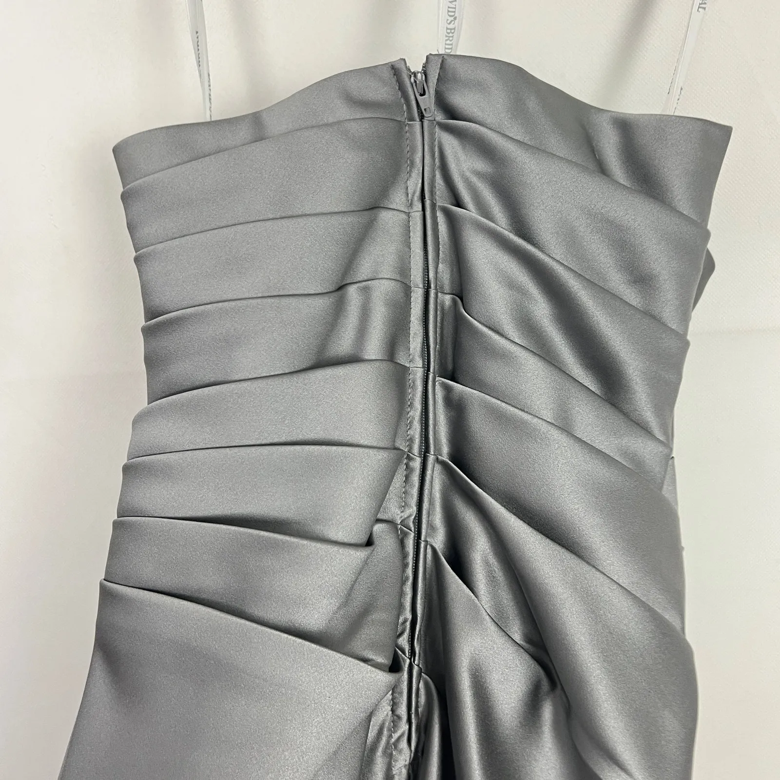 David's Bridal Strapless Pleated Silver Mini Dress Size 4 - Image 5